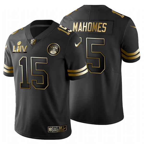 Men's Kansas City Chiefs #15 Patrick Mahomes Black Super Bowl LIV Golden Edition Limited Stitched NFL Jersey